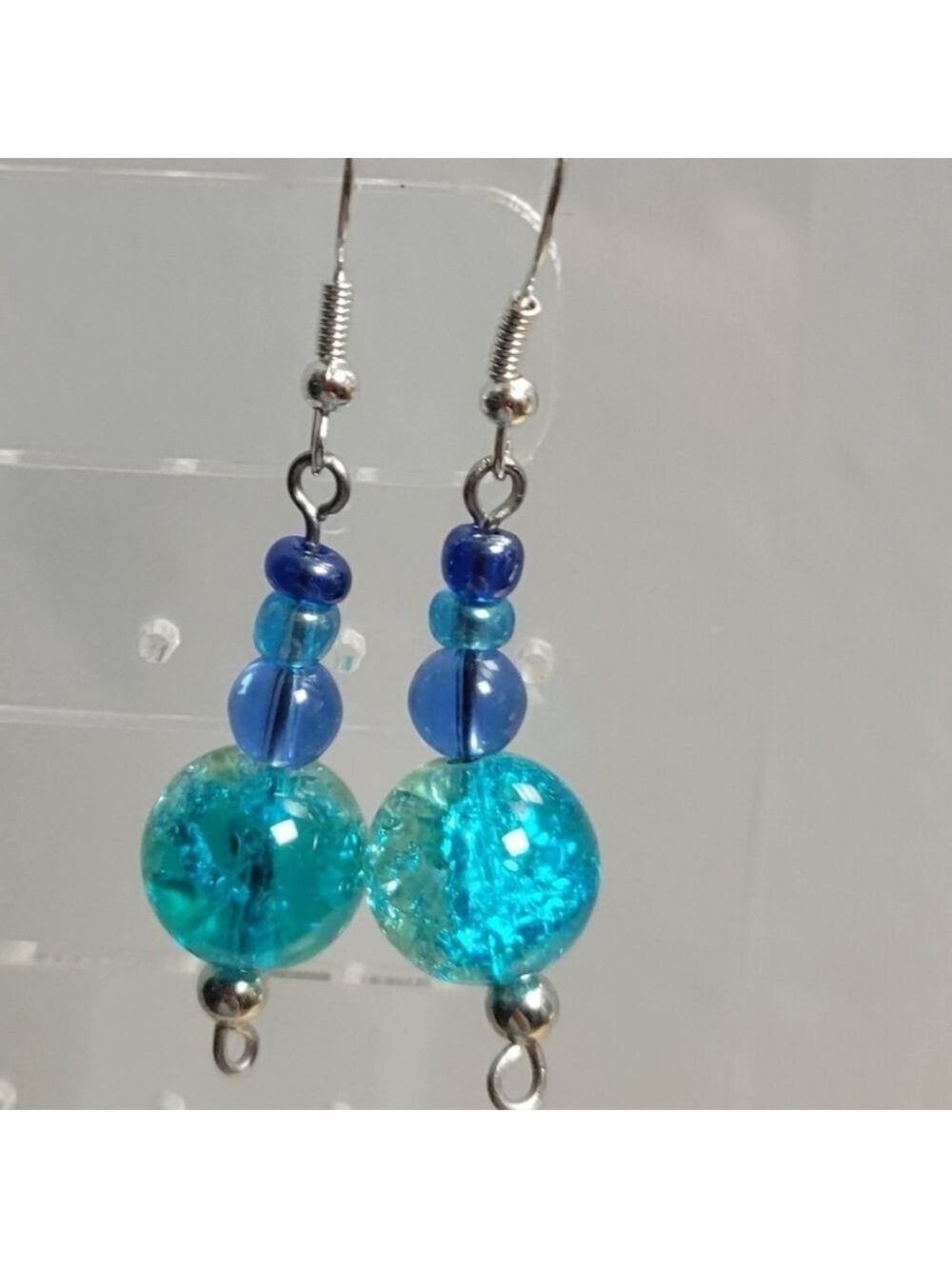 Glass Bead Drop Hook Earrings Handmade - Picture 2 of 6